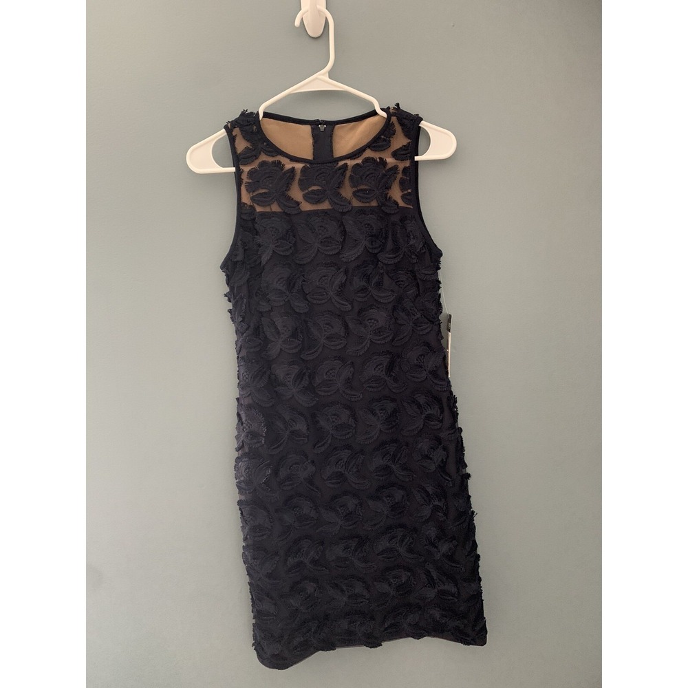 Lauren Ralph Lauren Dress Womens Size 2 Navy Lace Overlay Floral Sleeveless